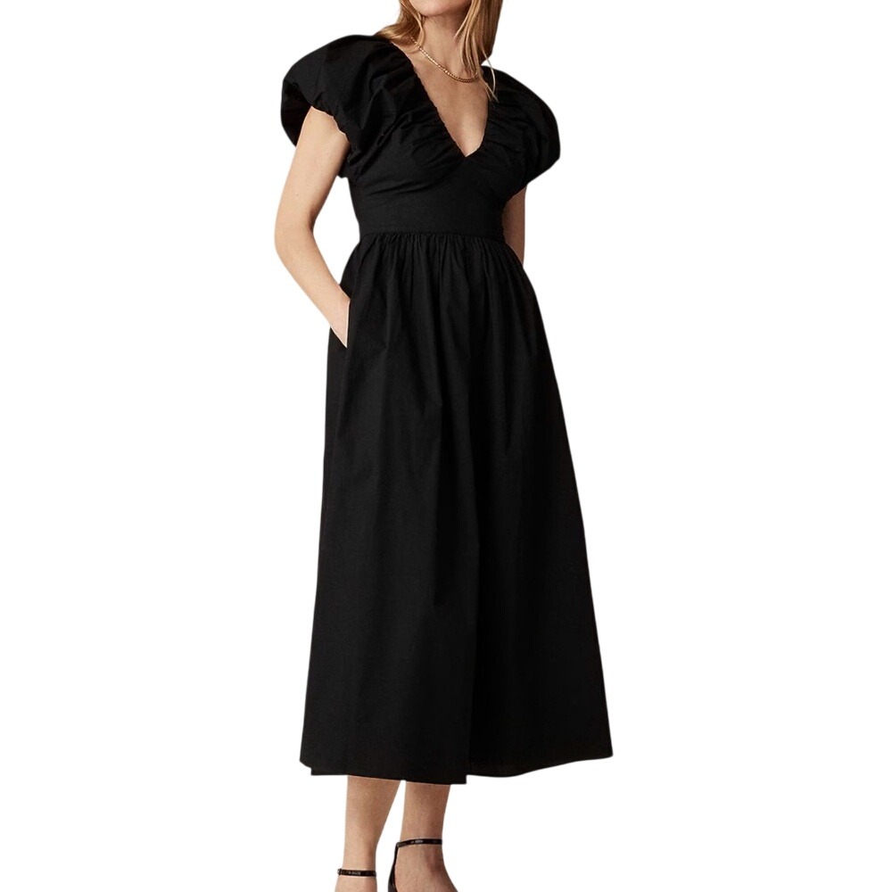 New J Crew Collection Cecily Maxi Dress Black Cotton Poplin 12 Elegant Consign
